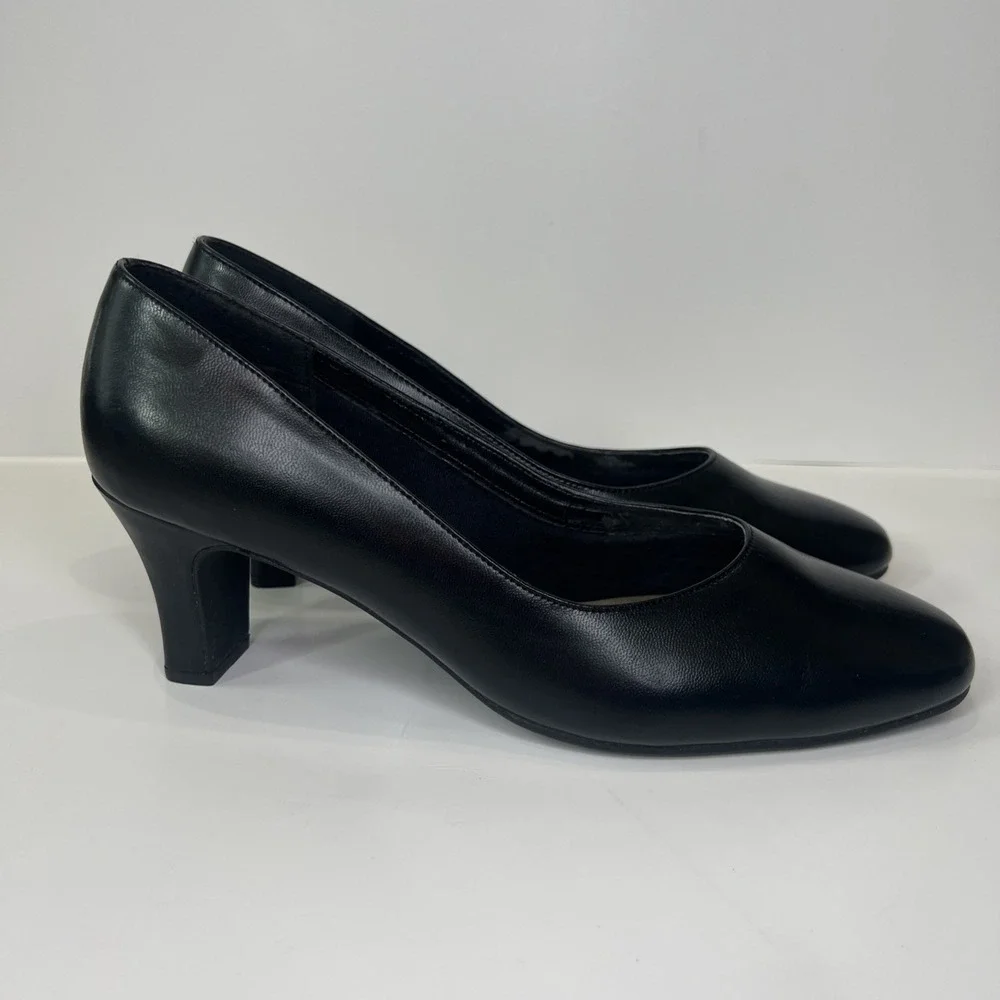 Soft Style Hush Puppies Black Pumps Womens 8.5W Wide Comfort Career Dress Heels
